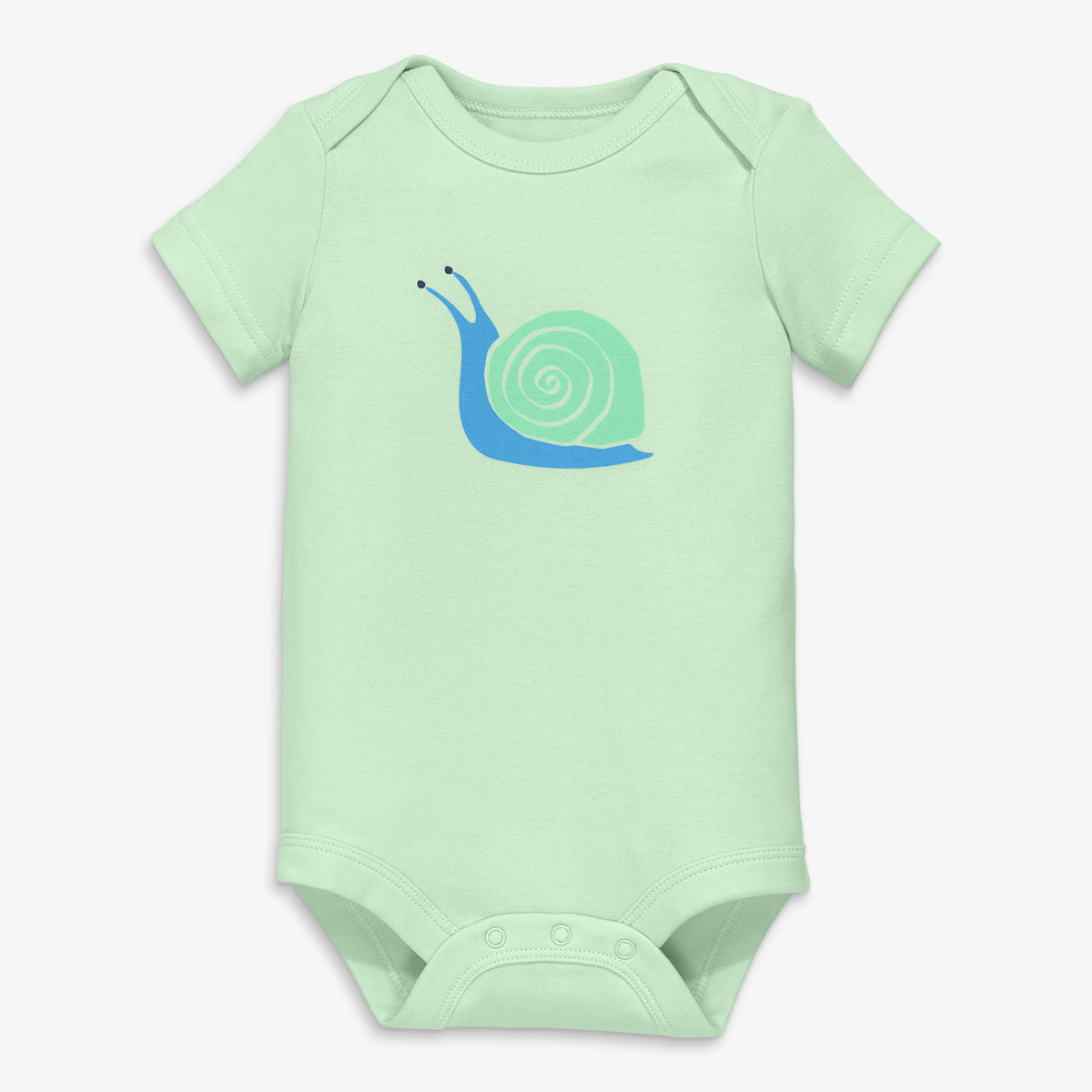 Organic short sleeve snail babysuit in light-clover-snail