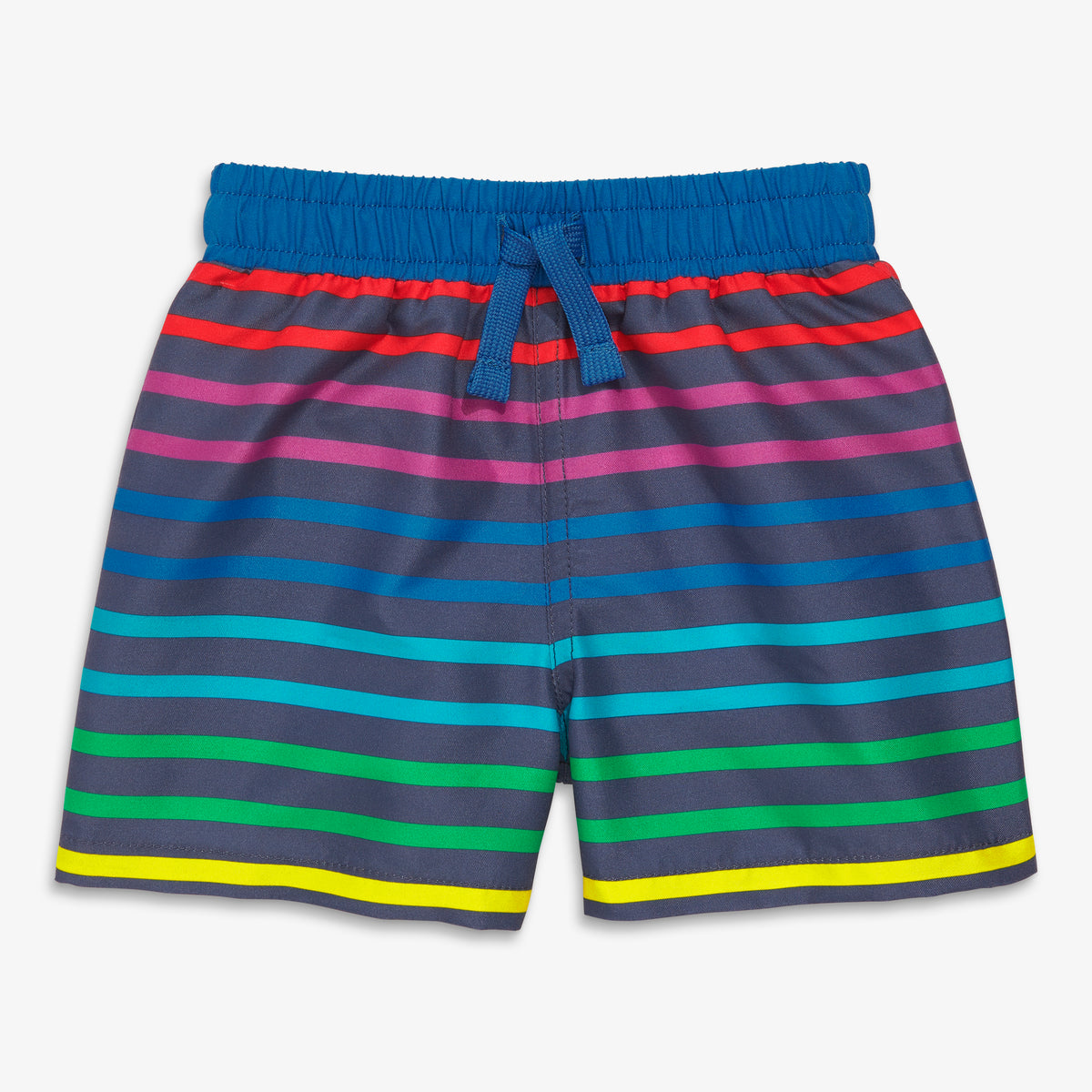 Clearance baby swim trunk in navy rainbow stripe in sunwashed-navy-bright-rainbow-stripe