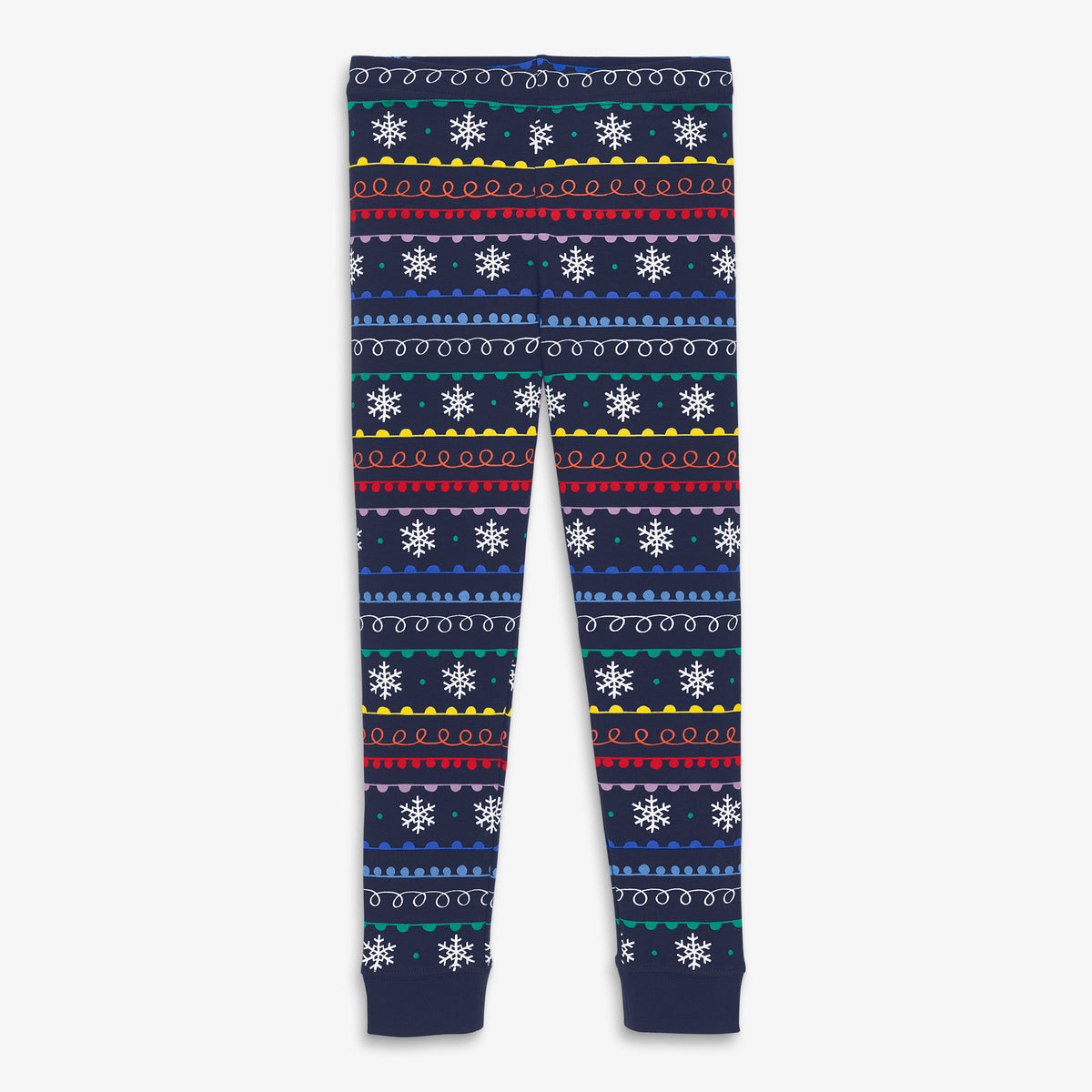 Clearance kids organic PJ pant in rainbow fair isle in navy-rainbow-snowflake-fairisle