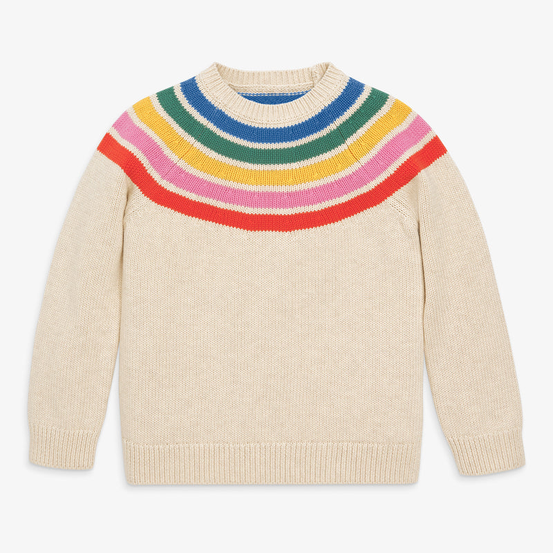 Kids sweater in placed rainbow in heather-sand-rainbow-stripe