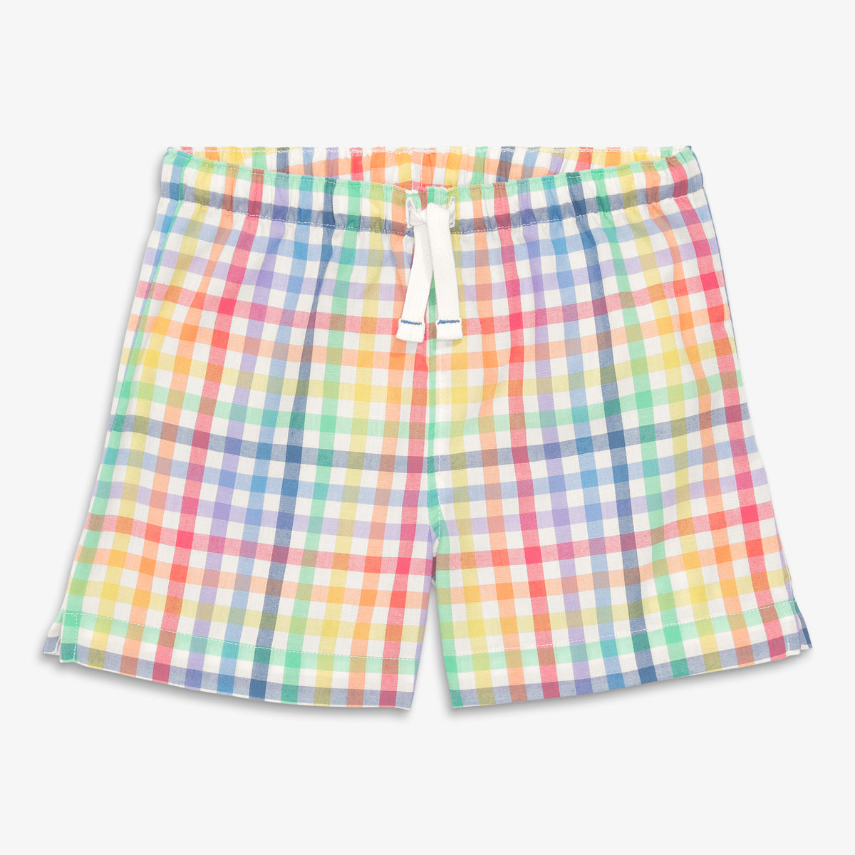 Clearance kids PJ short in rainbow plaid in ivory-rainbow-plaid