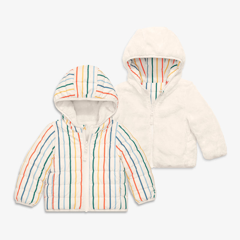 Baby stripe reversible fleece puffer jacket