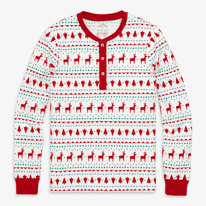 Unisex fit organic PJ top in reindeer fair isle
