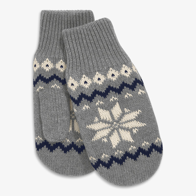 Kids knit mittens in snowflake fair isle