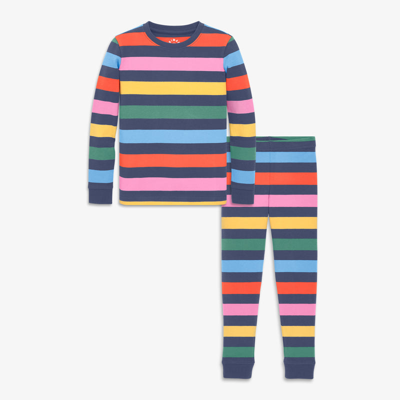 Kids organic PJ set in rainbow stripe