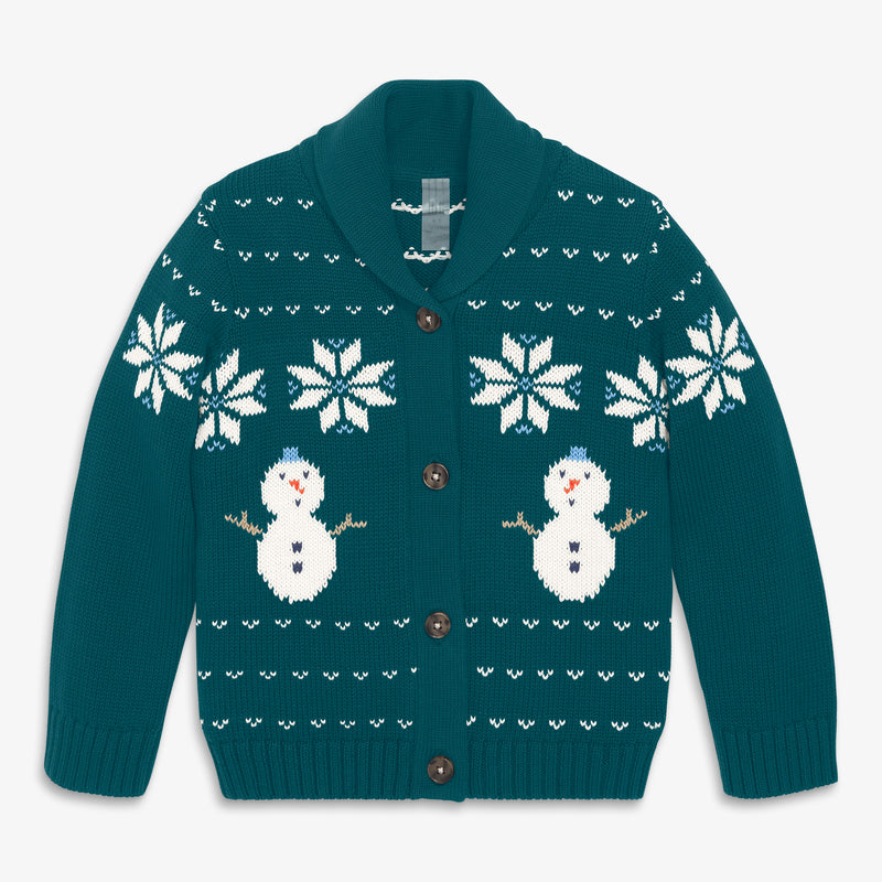Kids shawl cardigan in frosty friends in forest-fair-isle