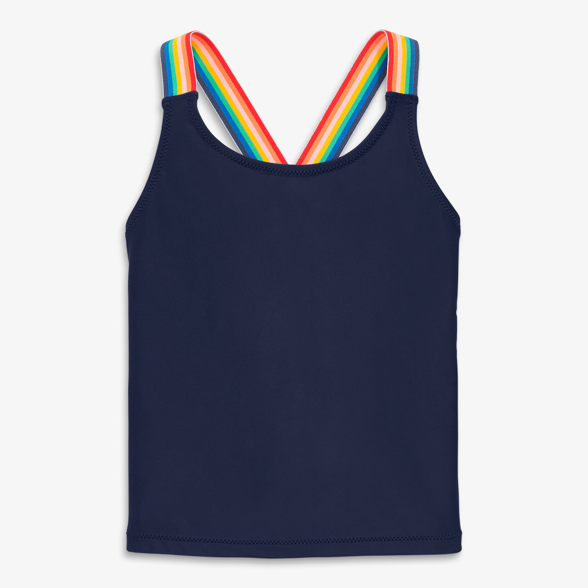 Clearance kids swim top with rainbow trim in navy