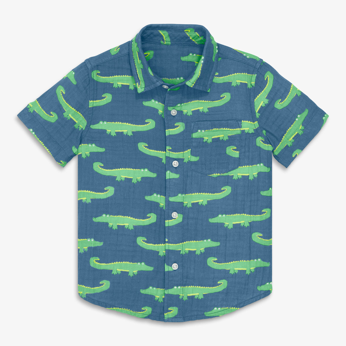 Clearance kids cotton gauze button down in gator pals in moonlight-alligators