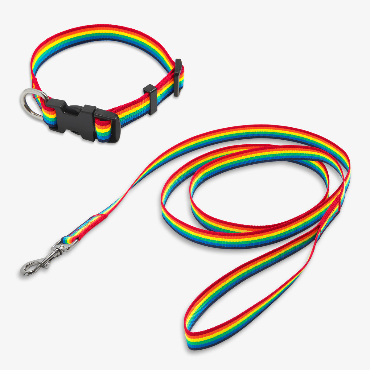 Clearance pet rainbow leash & collar set in rainbow-mix