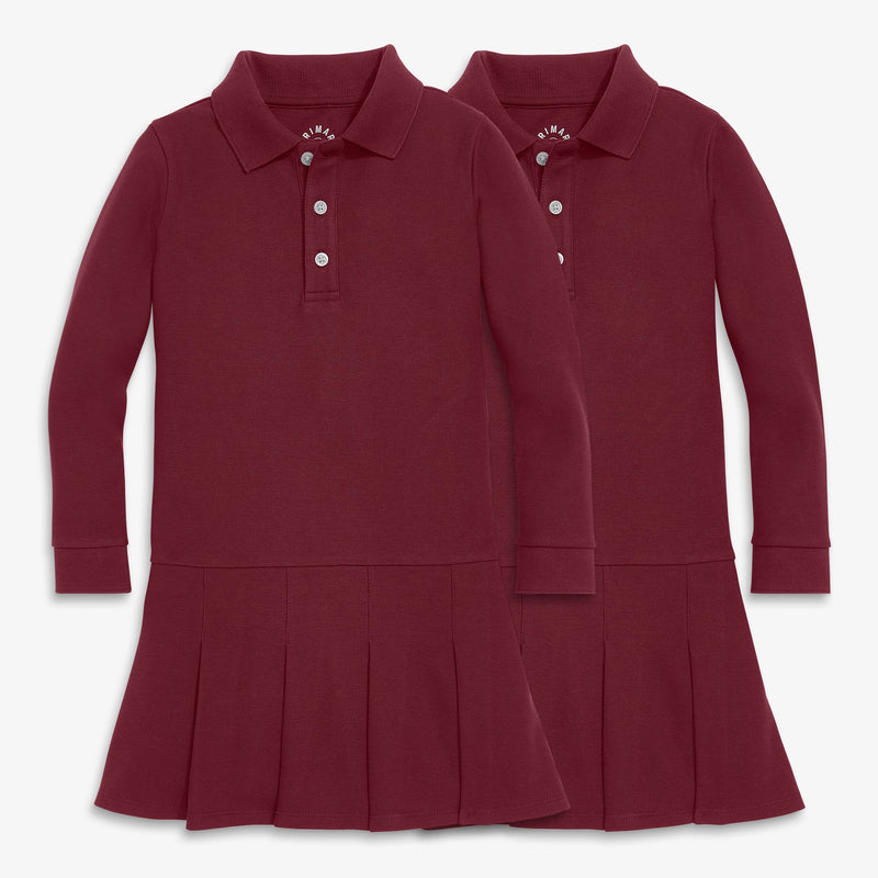 Kids long sleeve pique polo dress 2-pack
