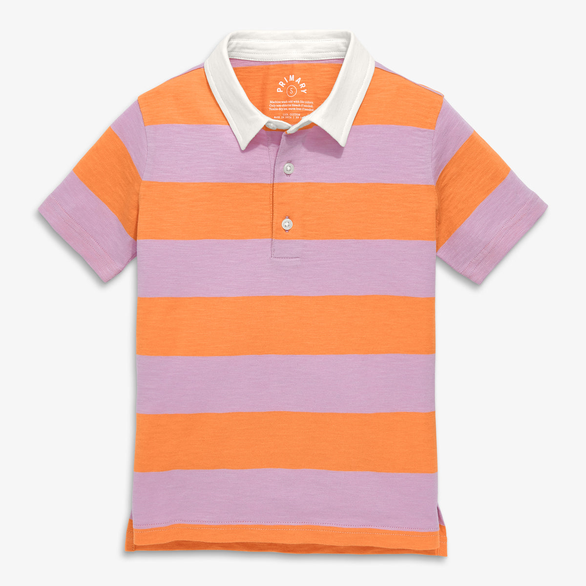 Clearance kids short sleeve polo in rugby stripe in lavender-cantaloupe-stripe