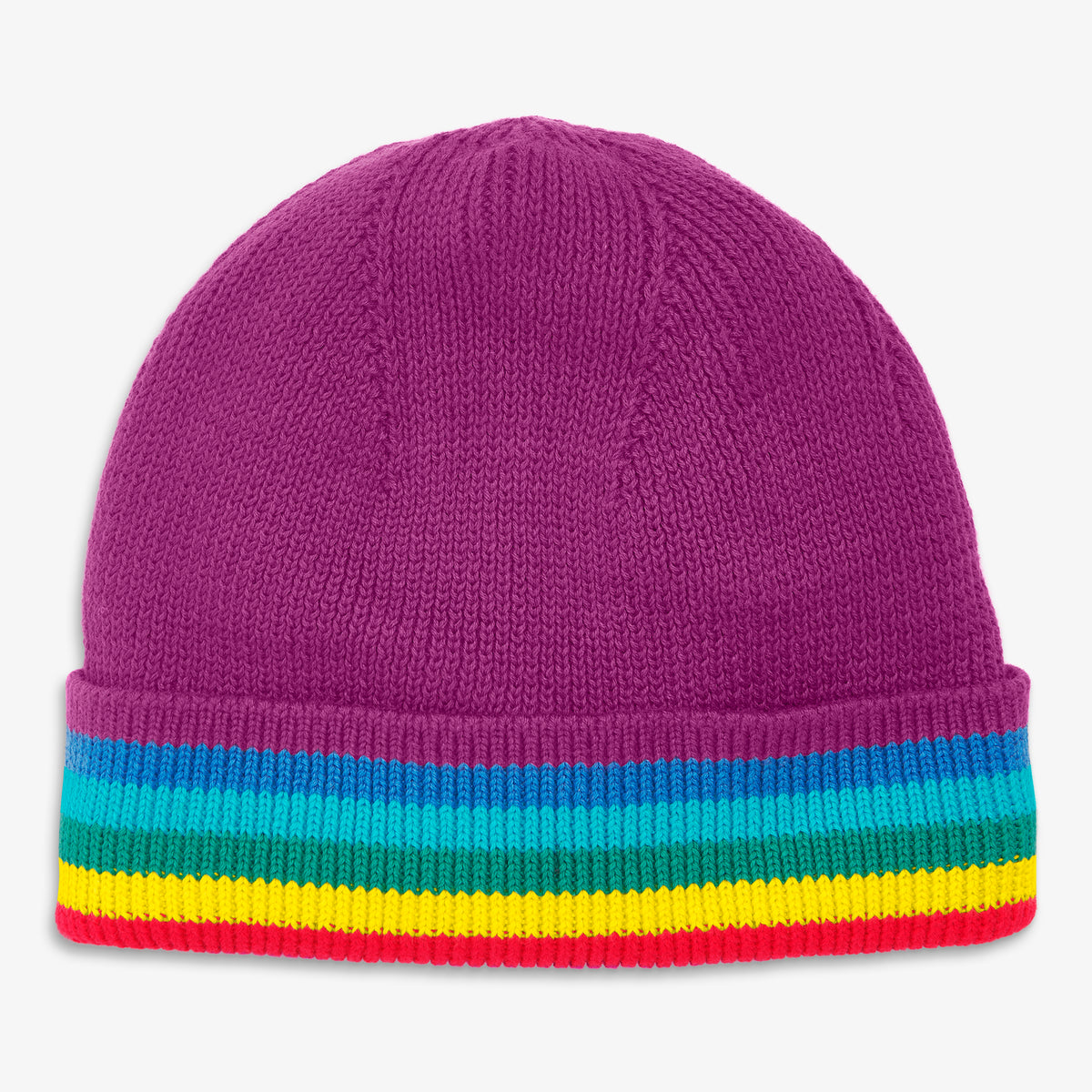 Clearance kids knit hat in rainbow stripe in boysenberry