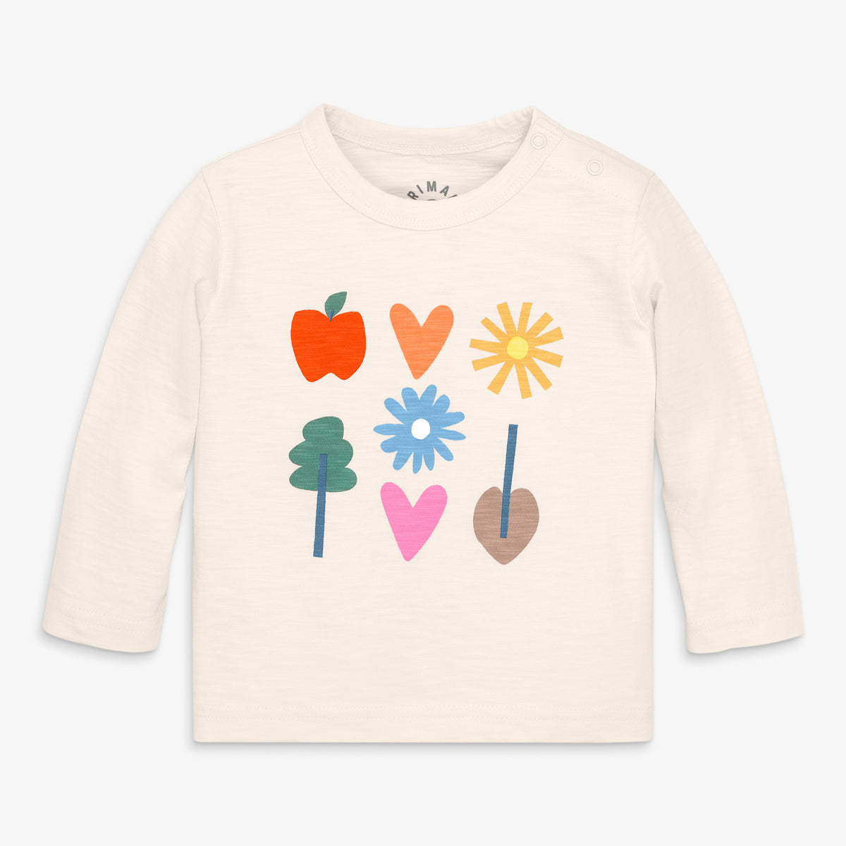 Baby long sleeve rainbow garden tee in oat-stacked-garden