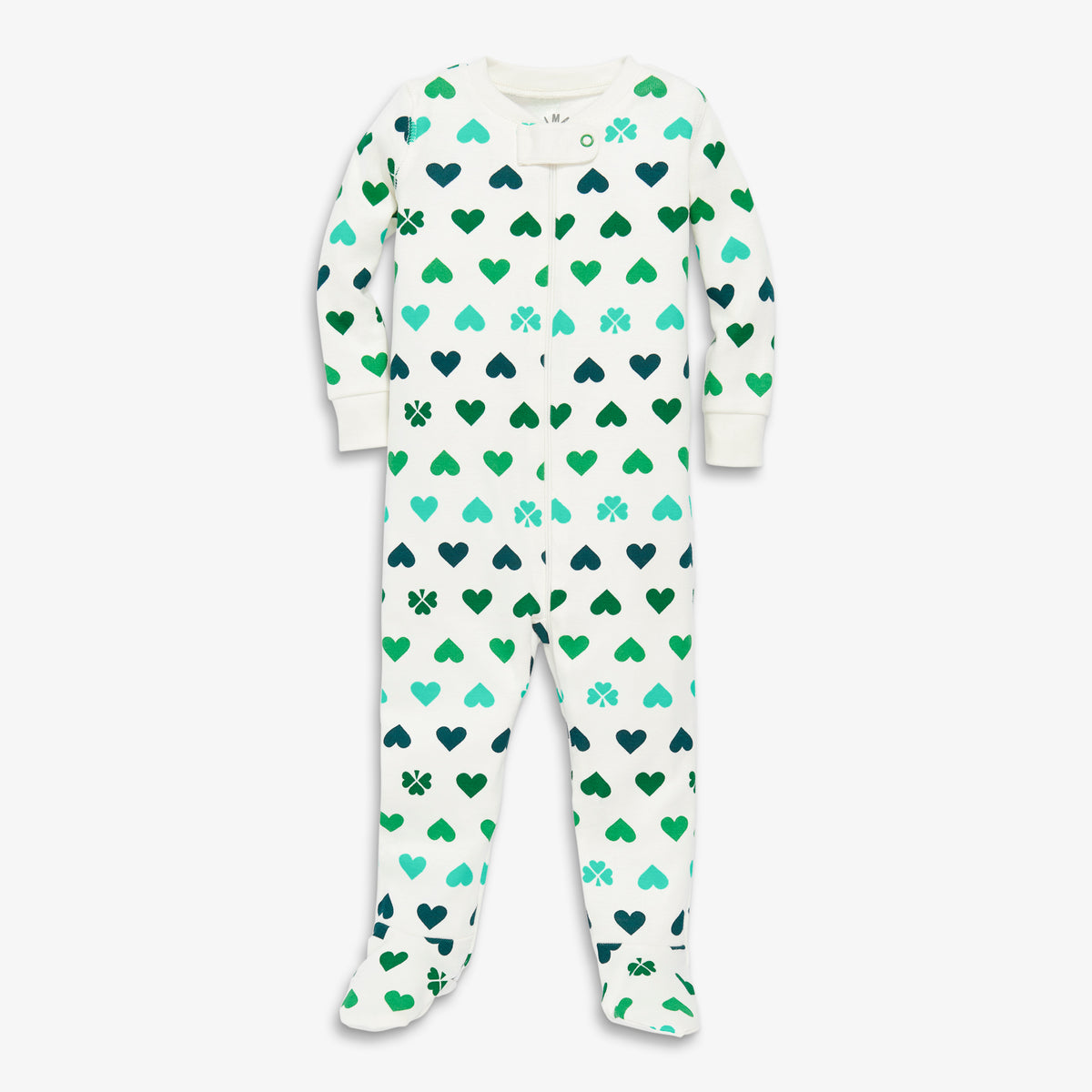 Clearance baby organic zip footie in lucky clovers in lucky-clovers