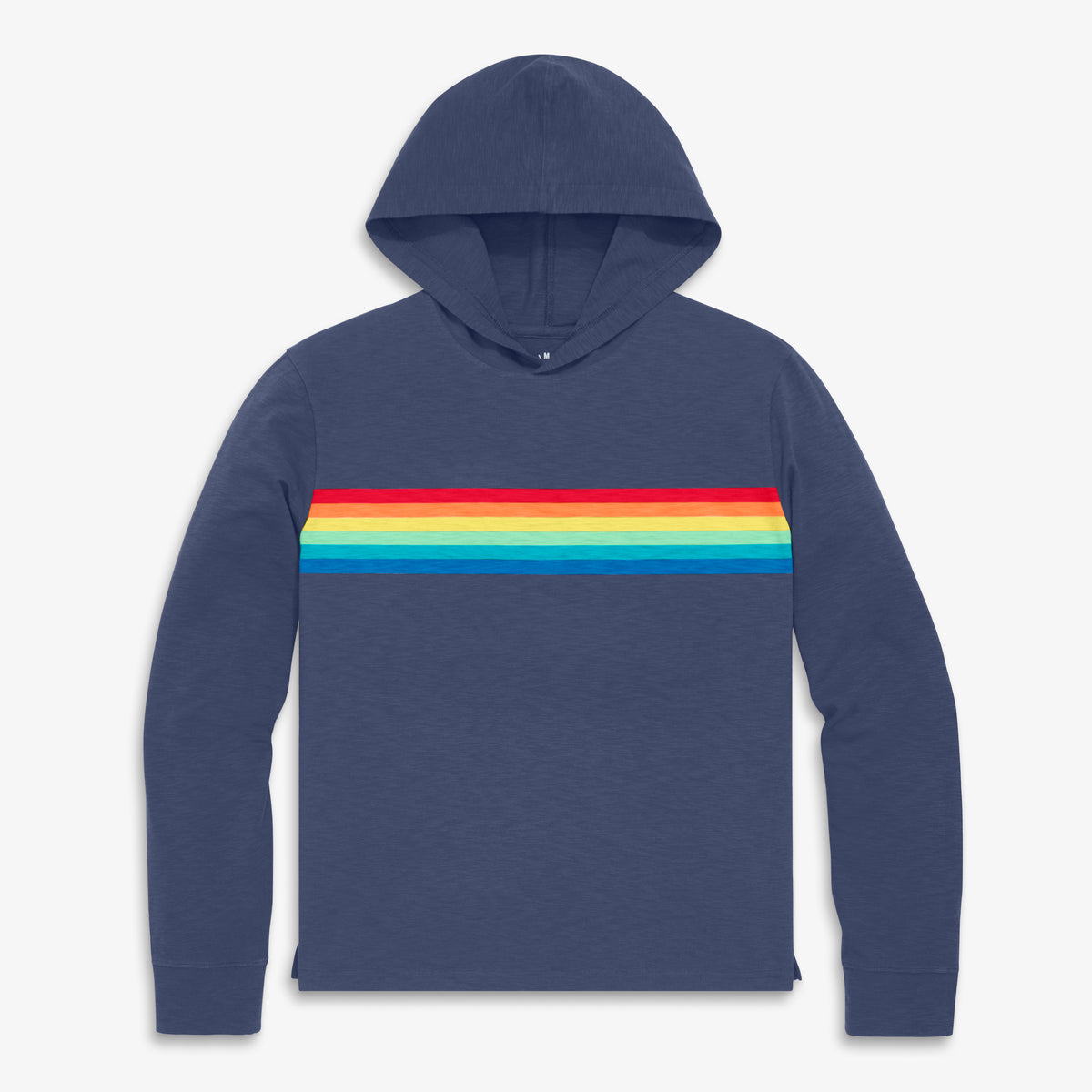 Unisex fit rainbow banner t-shirt hoodie in sunwashed-navy-rainbow-banner