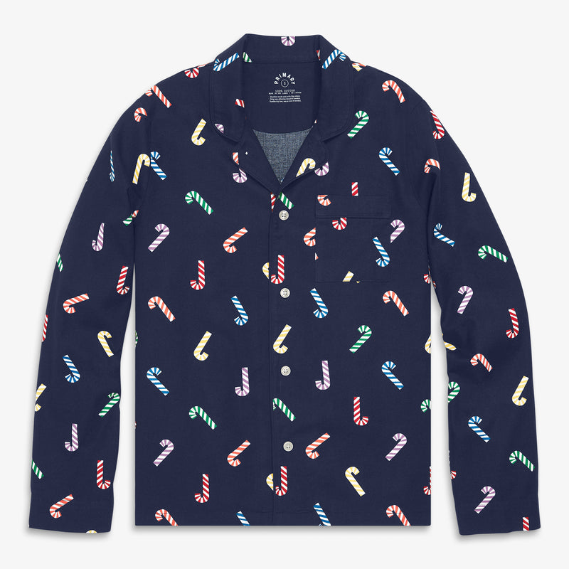 Unisex fit flannel PJ top in rainbow candy canes