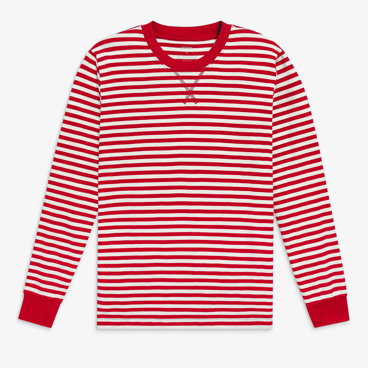 Clearance unisex fit organic pj top in stripe in cherry-ivory-stripe