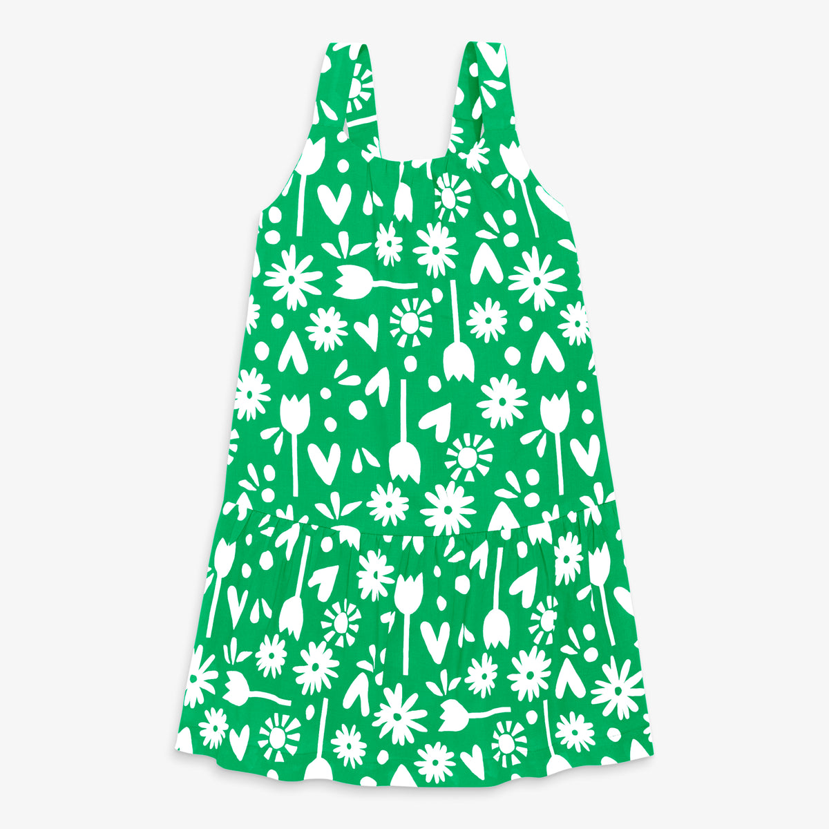 Clearance kids tank dress in garden party in green-apple-block-print