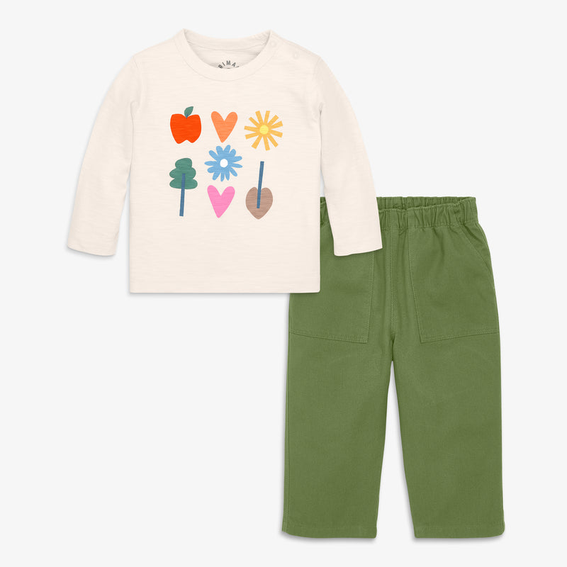 Baby rainbow garden party tee and chino set in oat-stacked-garden