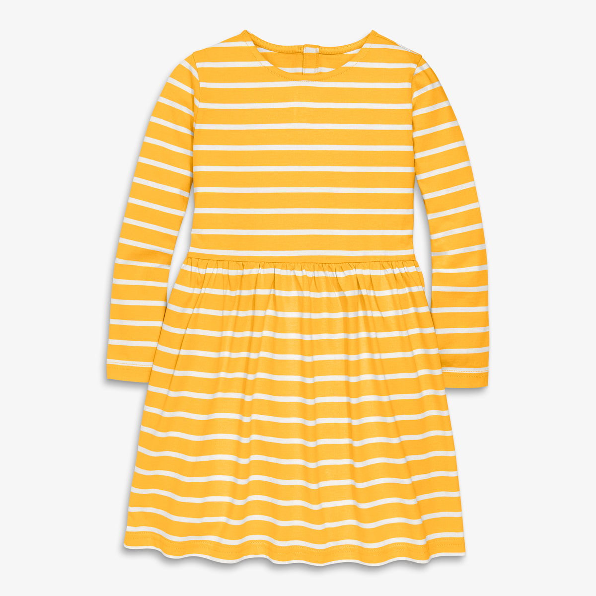 Clearance kids long sleeve perfect pocket dress in stripe in sunflower-ivory-stripe