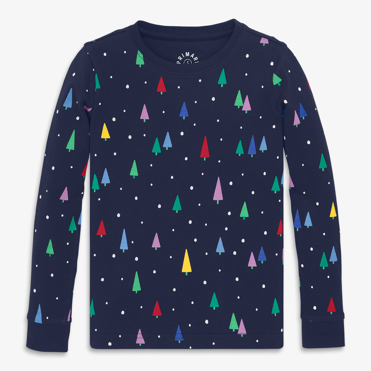Clearance kids organic long sleeve PJ top in rainbow forest in navy-rainbow-trees