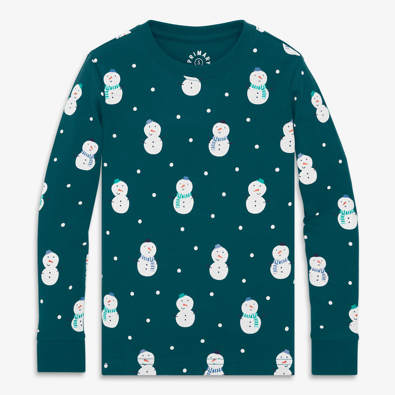 Kids organic PJ top in frosty friends in forest-snowmen