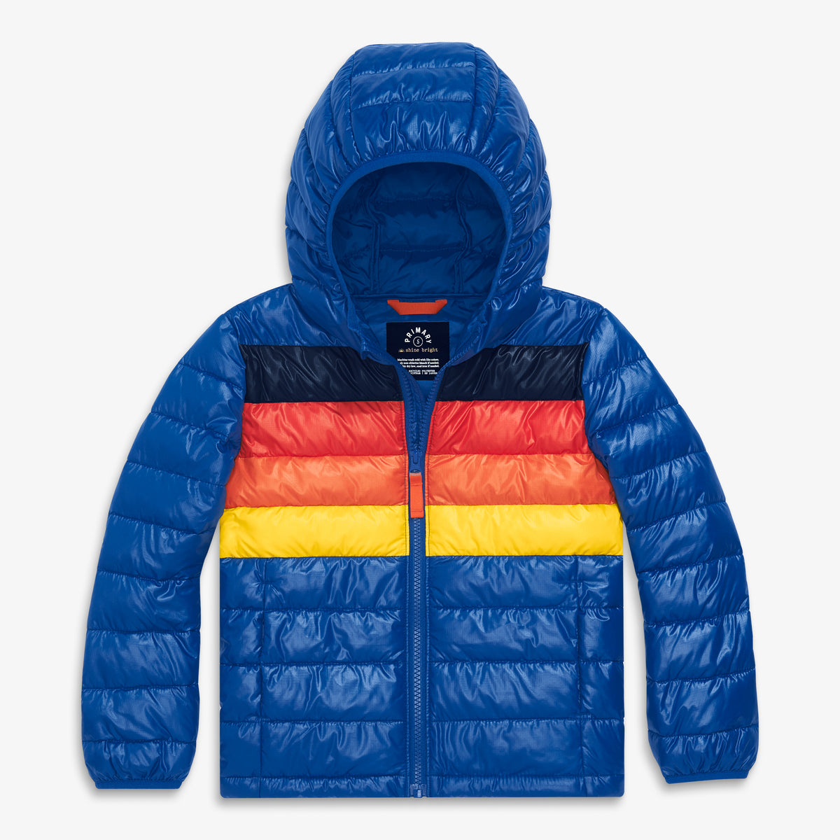 Kids lightweight puffer jacket in stripe in blue-jay-placed-stripe