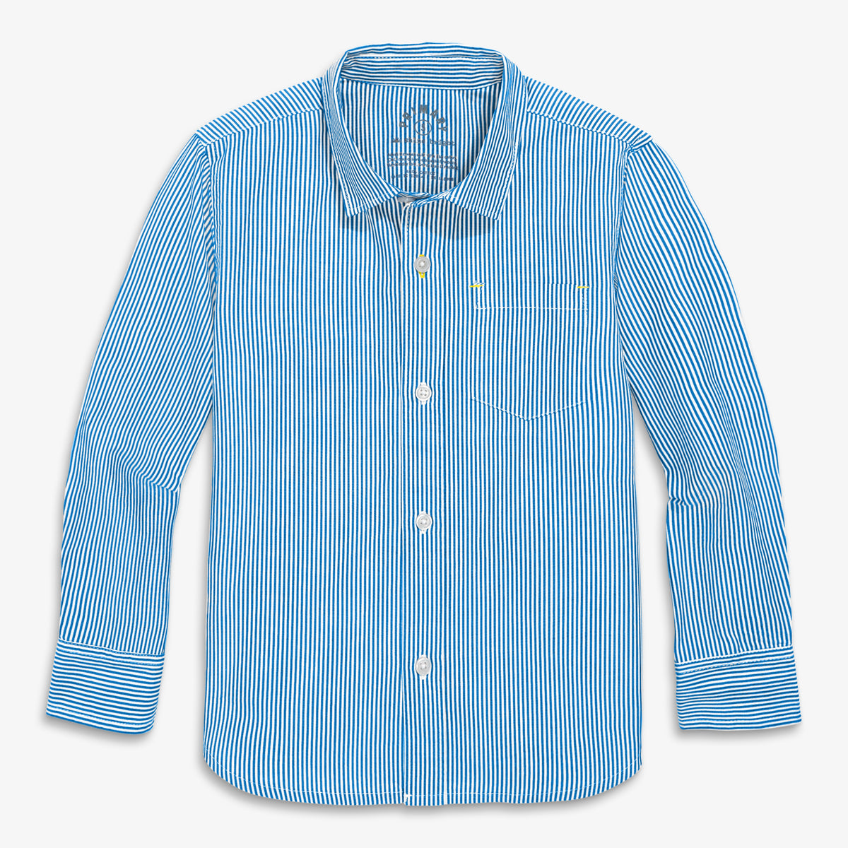 Clearance kids long sleeve button down in stripe in blueberry-white-vertical-stripe