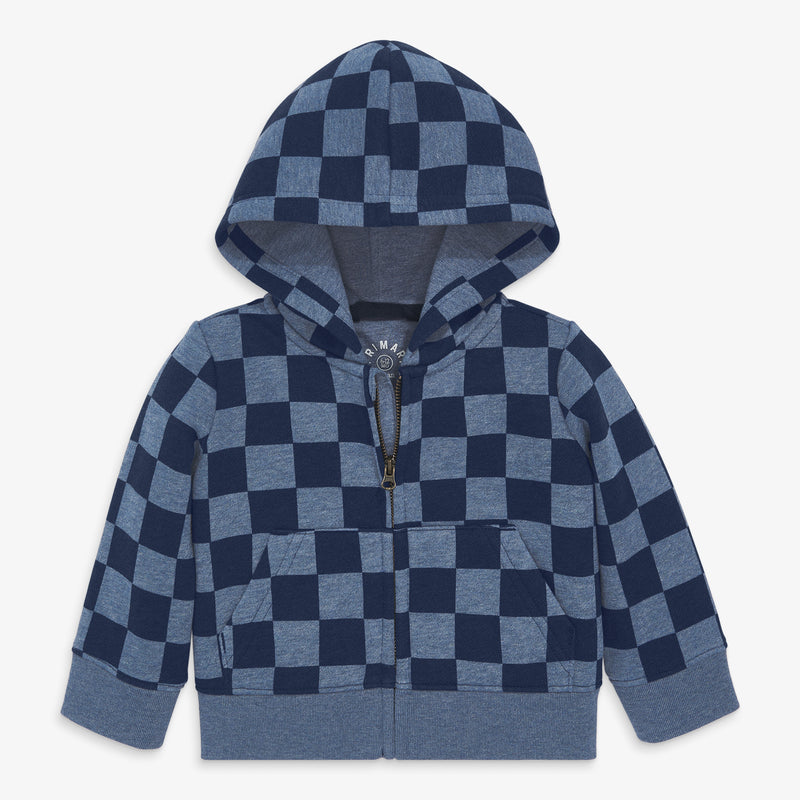 Baby cozy fleece zip hoodie in checkerboard in heather-navy-checks