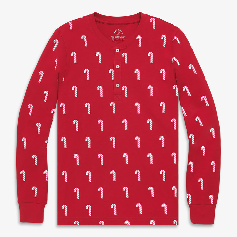 Unisex fit organic PJ top in candy canes
