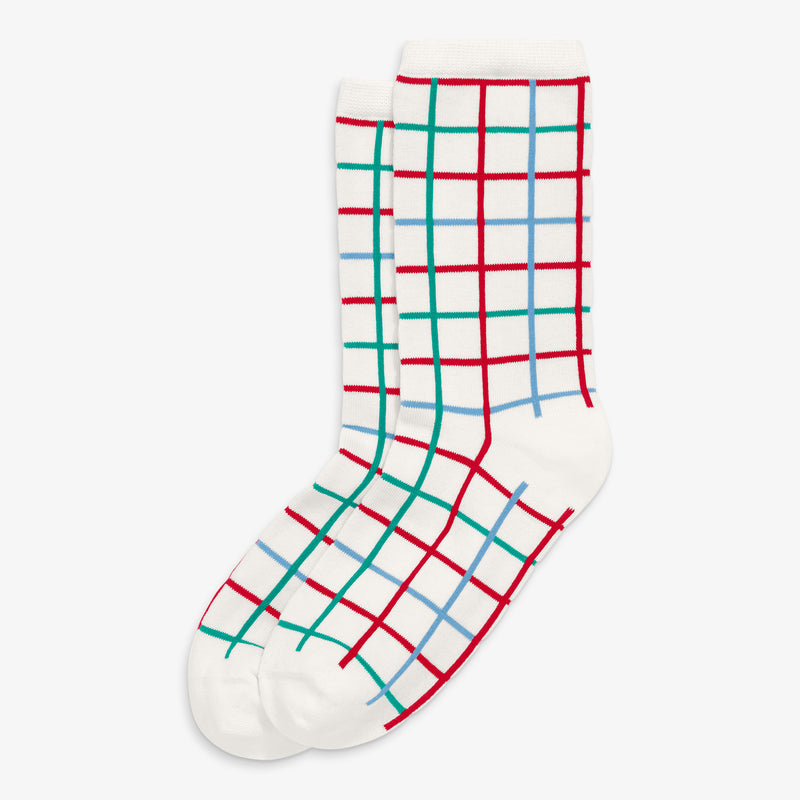 Adult crew socks in peppermint plaid