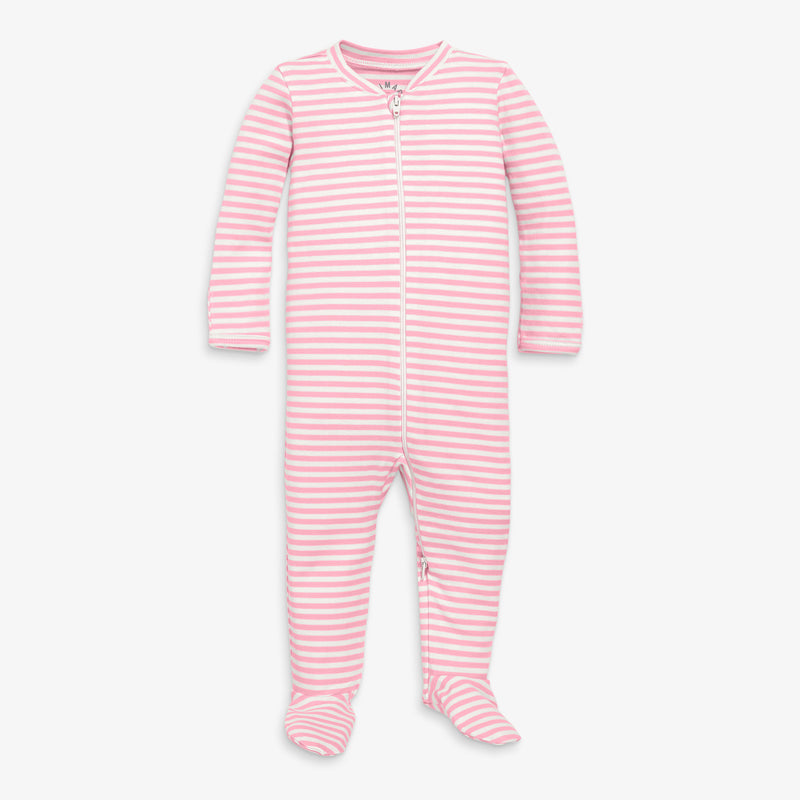 Baby organic zip footie in stripe in blossom-ivory-mini-stripe