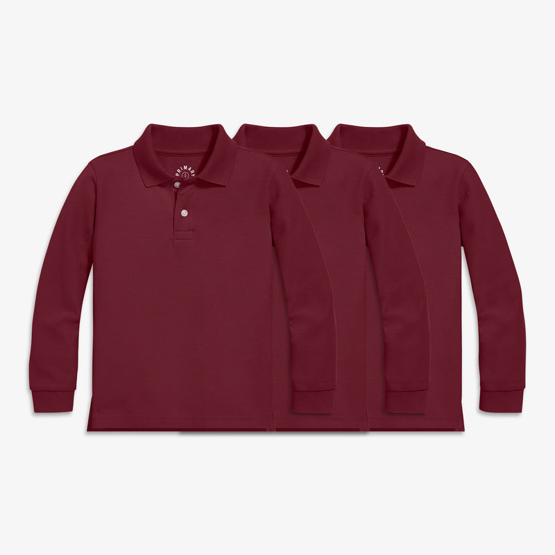 Kids long sleeve pique polo 3-pack seasonal