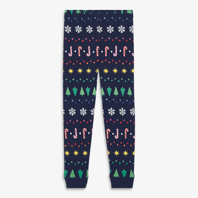 Kids organic PJ pant in rainbow fair isle in navy-candy-cane-fair-isle