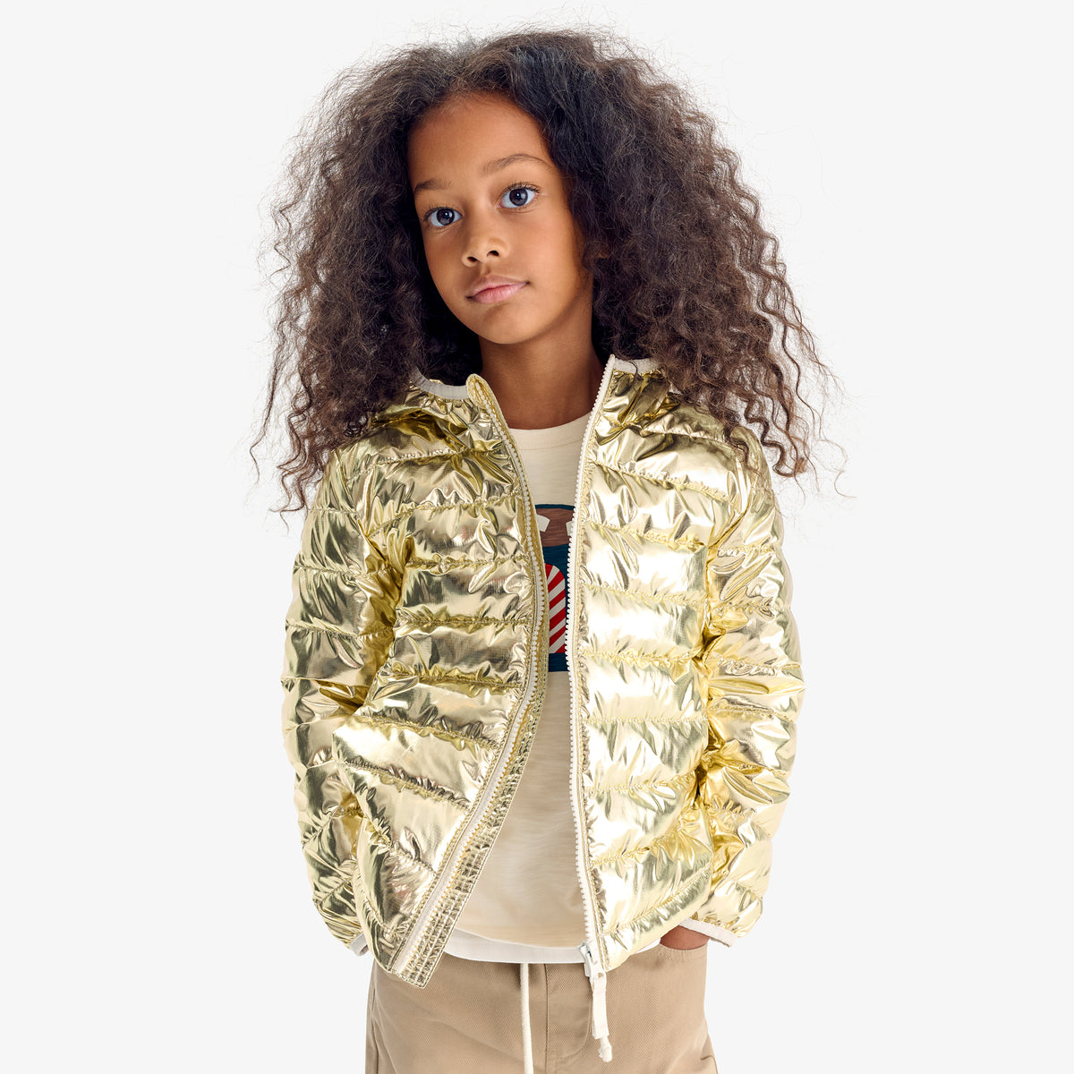Kids metallic lightweight puffer jacket