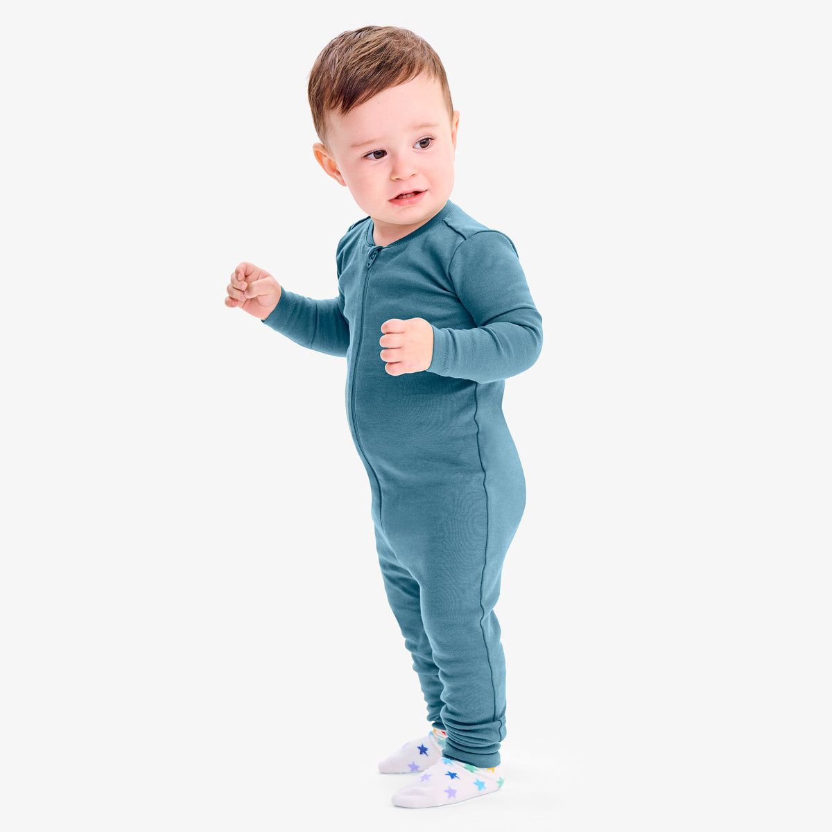 Baby organic zip romper in solids