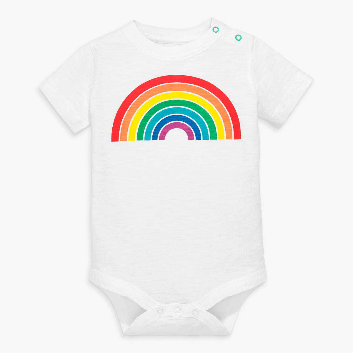 Clearance short sleeve babysuit in rainbow graphic in white-rainbow-graphic
