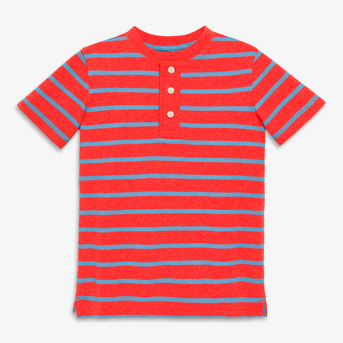 Kids heathered henley tee in stripe in poppy-blueberry-stripe