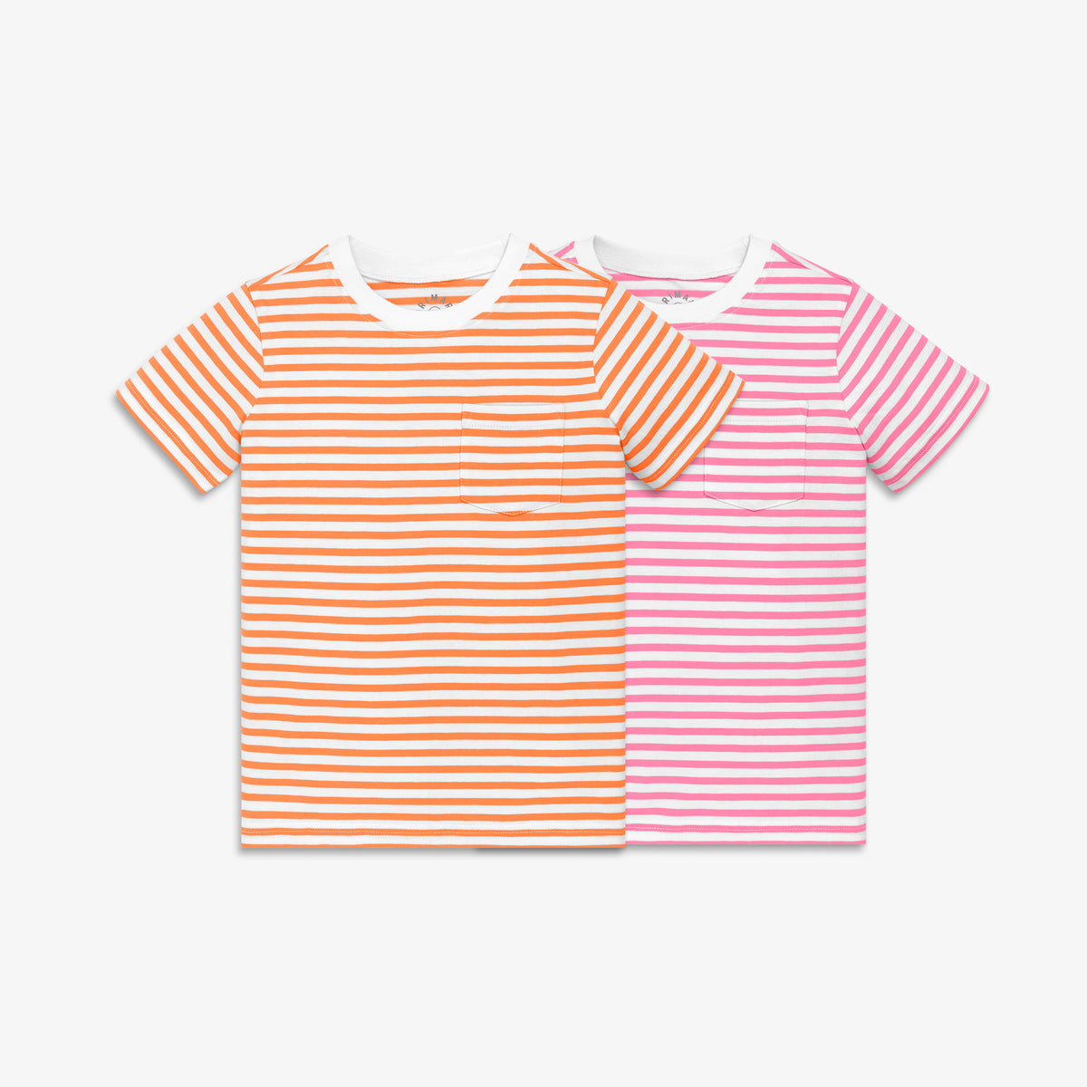 Clearance kids stripe pocket tee 2-pack in cantaloupe-taffy-stripes