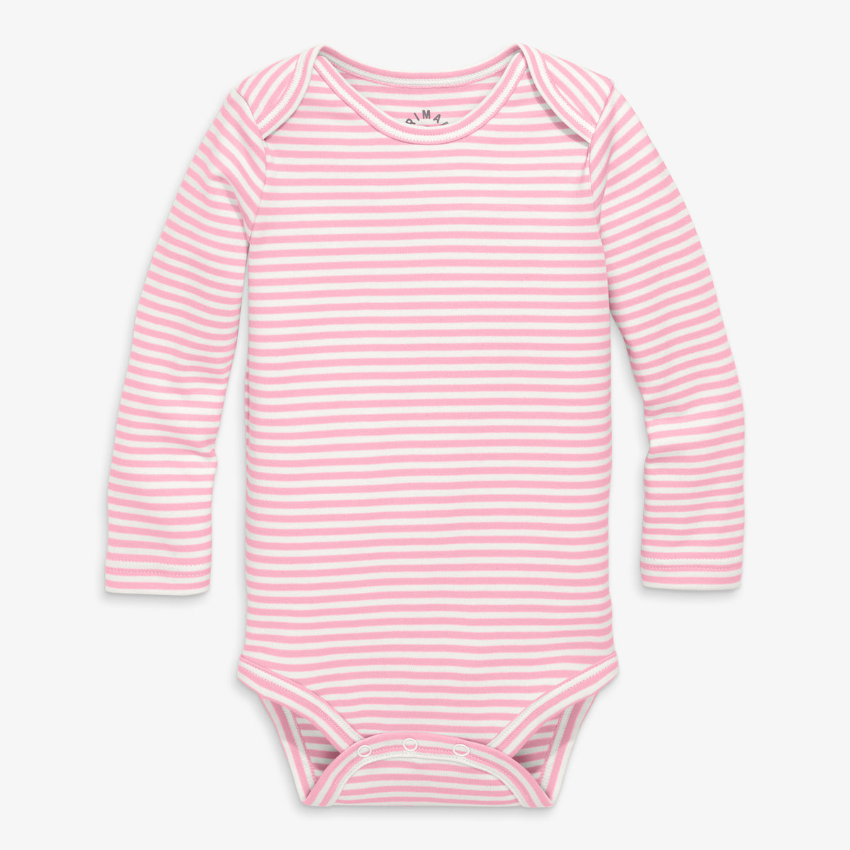Organic long sleeve babysuit in stripe in blossom-ivory-mini-stripe