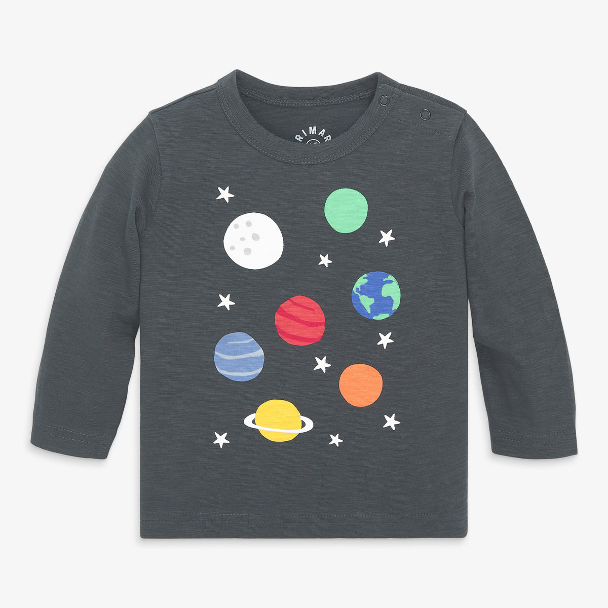 Baby long sleeve graphic tee in asphalt-planet