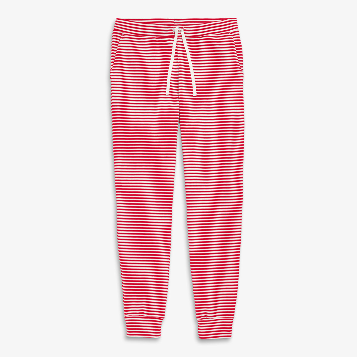 Clearance unisex fit organic PJ pant in stripe in cherry-ivory-mini-stripe
