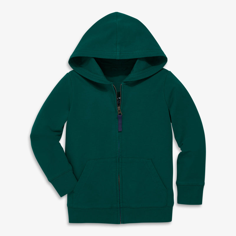 Kids zip hoodie in winter seasonal colors in ivy