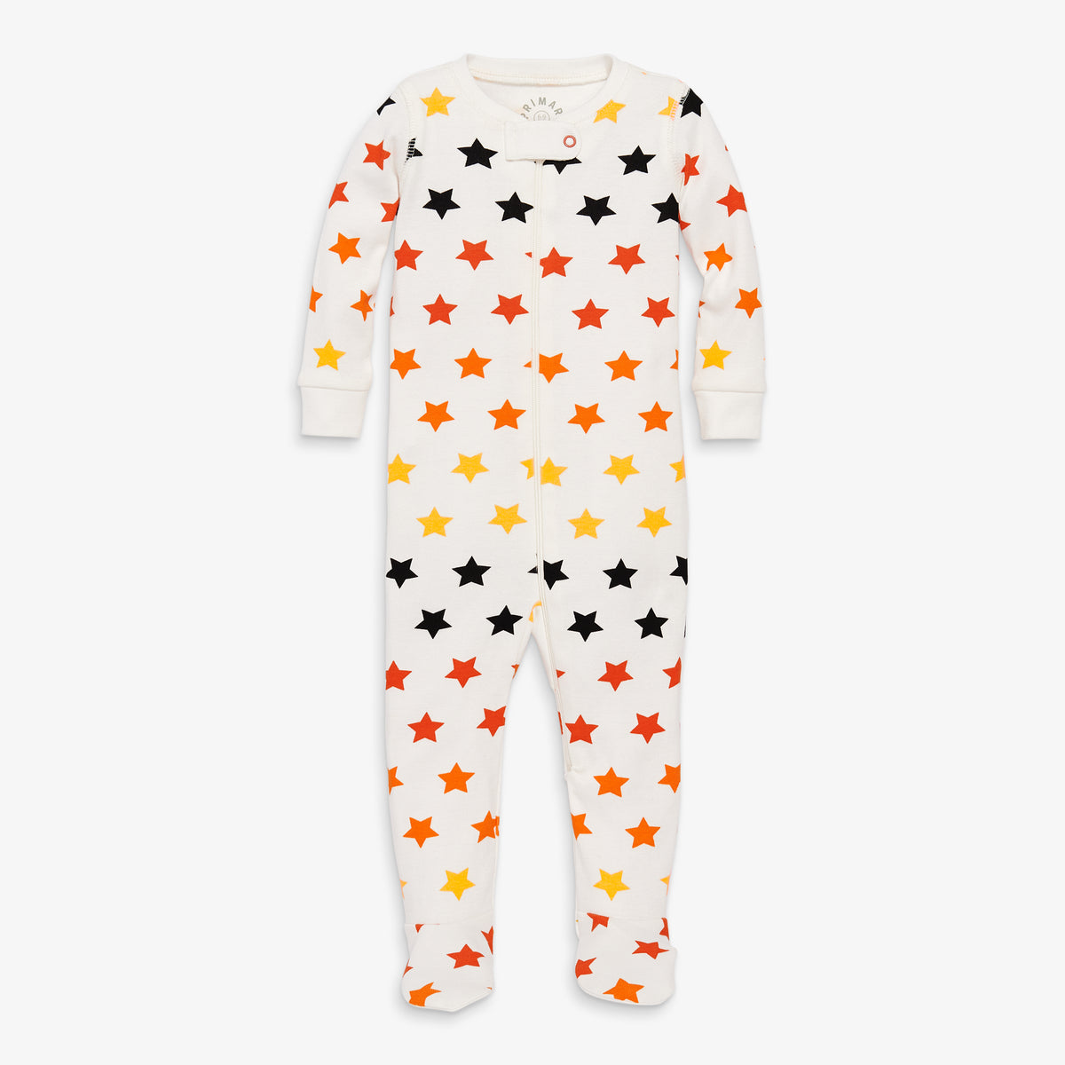 Clearance baby organic zip footie in candy stars in ivory-halloween-stars