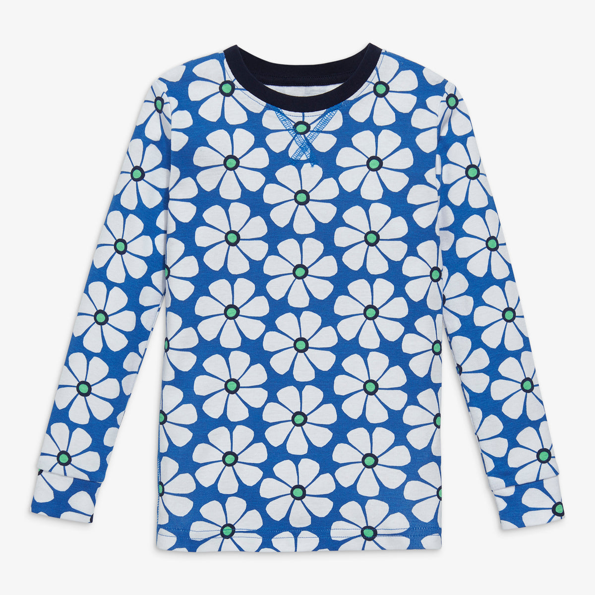 Clearance kids organic pj top in cutout flowers in blueberry-ivory-blooms