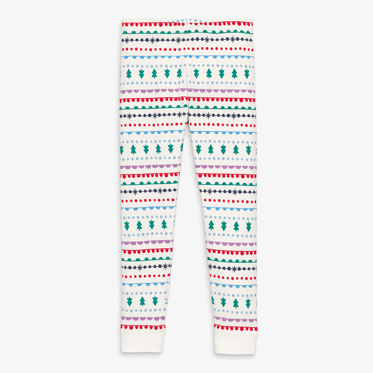 Clearance kids organic PJ pant in merry ribbons in ivory-mutli-fairisle