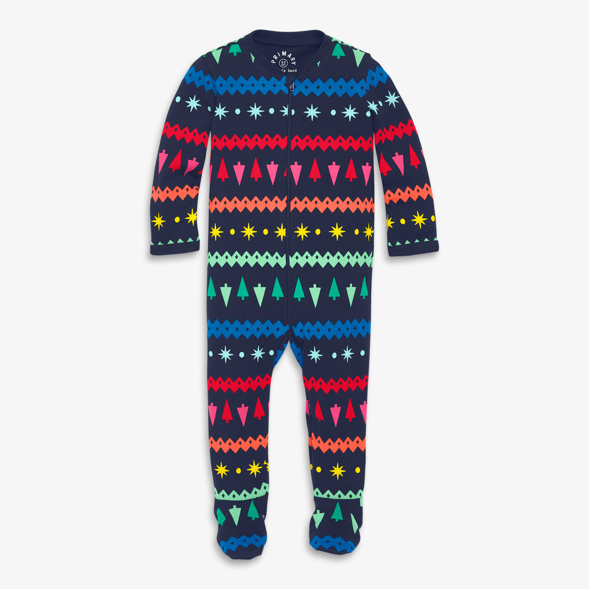 Clearance baby organic zip footie in festive fair isle in navy-festive-fair-isle