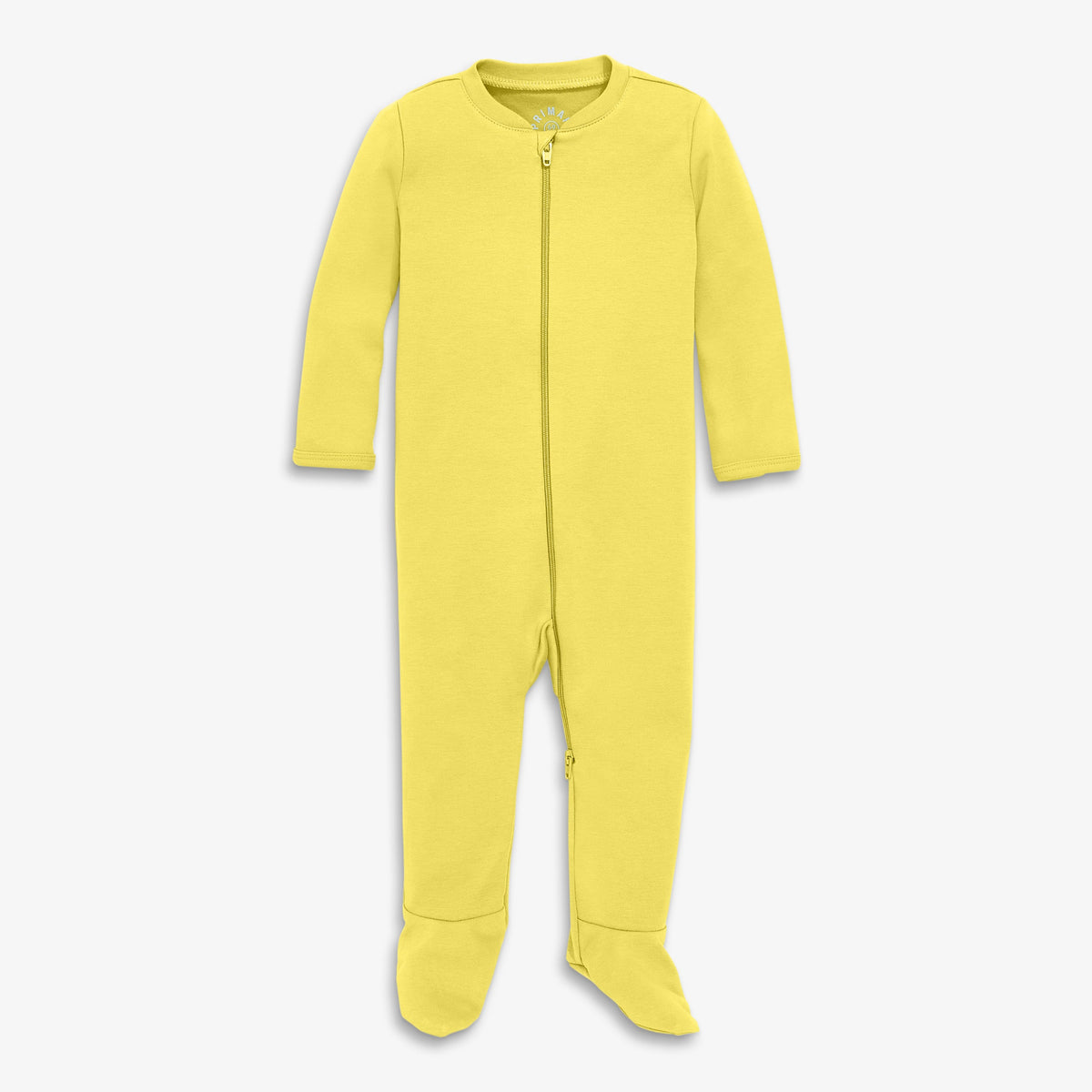 Baby organic zip footie in solids in banana