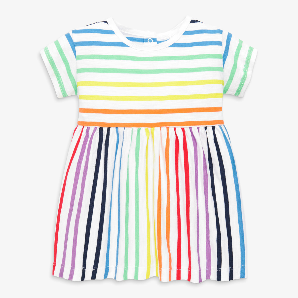 Clearance baby dress in rainbow stripe in white-double-rainbow-stripe