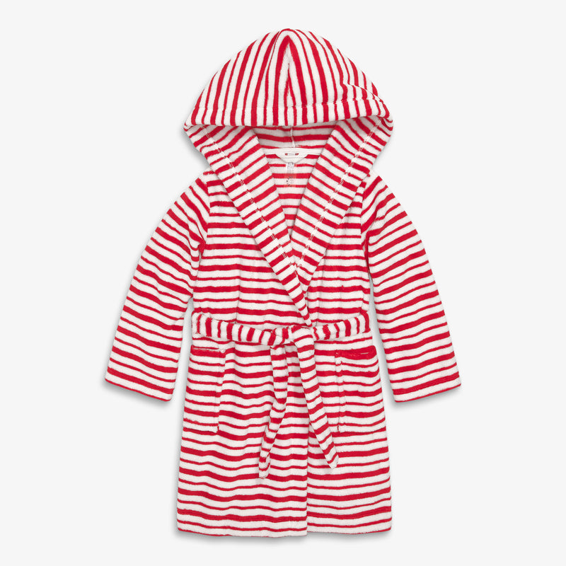 Kids plush fleece robe in candy stripe in cherry-ivory-stripe